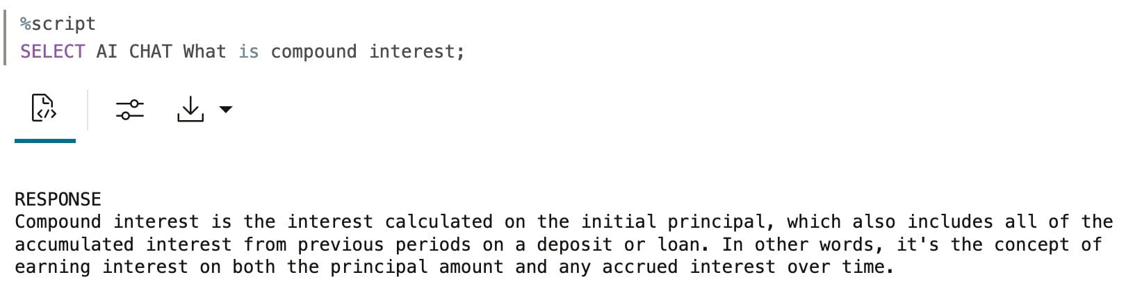 Zero-shot example: SELECT AI CHAT